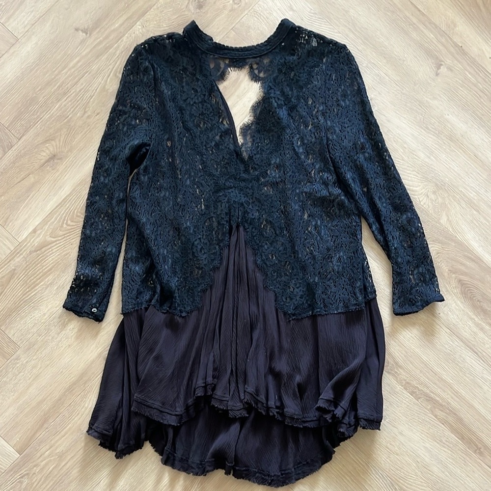Free People Black Lace Long Sleeve Dress